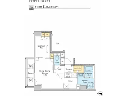 プラウドフラット錦糸町II(1LDK/9階)の間取り写真