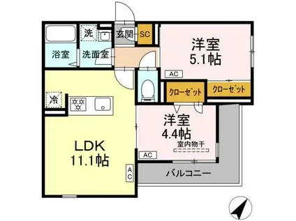 セレスティア細田B(2LDK/3階)の間取り写真