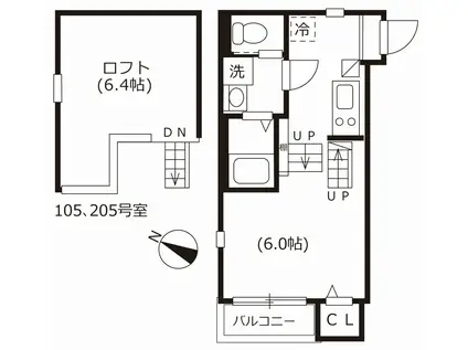 ハーモニーテラス西野町(1K/1階)の間取り写真