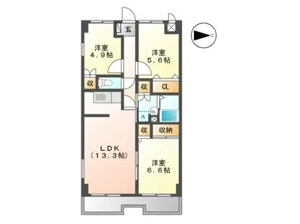 ブランシュラピーヌ(3LDK/4階)の間取り写真