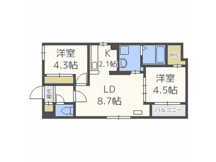 ブランシャール麻生(2LDK/3階)の間取り写真