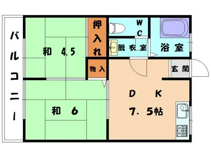 中野荘(2DK/2階)の間取り写真
