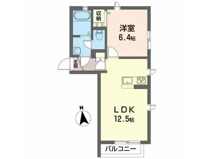 プロヌーブ堤(1LDK/1階)の間取り写真