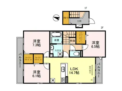 猪名寺CONTINENTE(3LDK/2階)の間取り写真