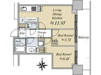 大崎ステーションレジデンス(2LDK/18階)の間取り写真