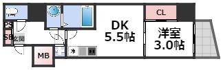SERENITE本町REFLET(1DK/14階)の間取り写真