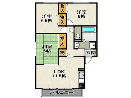 グリーンフォレスト伊丹(3LDK/1階)の間取り写真