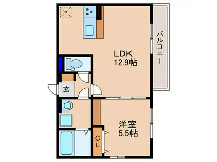D-ROOM平井A棟(1LDK/2階)の間取り写真