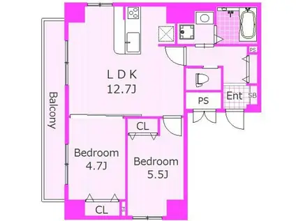 パウロニアバレーテイク12大口通(1SLDK/5階)の間取り写真