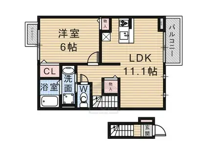 ハピネスコートⅢ(1LDK/2階)の間取り写真