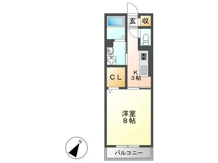 D-ROOM茄子川 A(1K/2階)の間取り写真