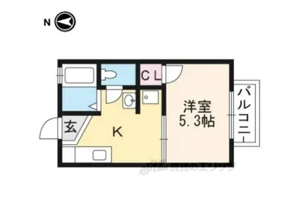 北山 HILLS B(1K/1階)の間取り写真