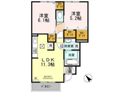 グランアヴァンティB棟(2LDK/1階)の間取り写真