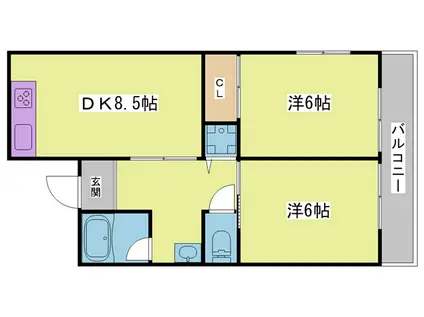 ラムール花山A棟(2DK/3階)の間取り写真