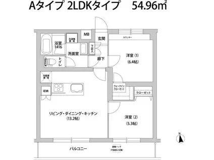 エクセル成城(2LDK/1階)の間取り写真