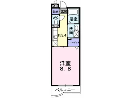 ルーブル・ベル(1K/2階)の間取り写真