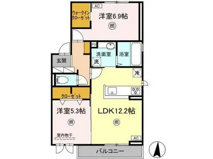 ホワイエ西川原(2LDK/2階)の間取り写真