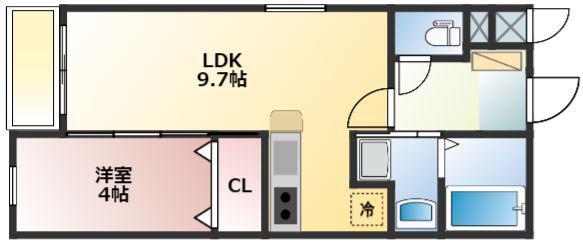 メテオール久留米本町(1LDK/5階)の間取り写真