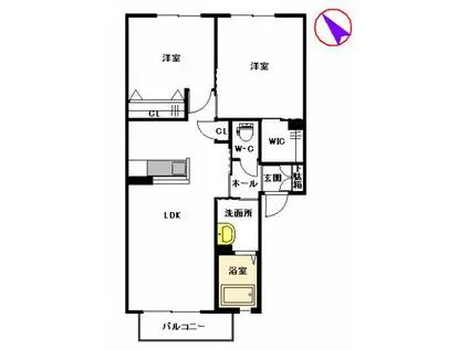 ドエルコート (2LDK/2階)の間取り写真
