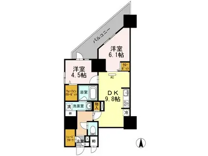 ライジングプレイス亀戸(2DK/18階)の間取り写真