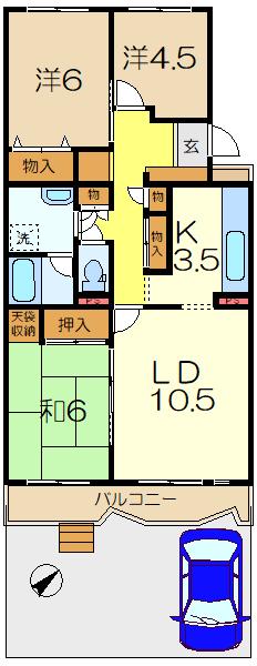 テレパレス日限山(3LDK/1階)の間取り写真