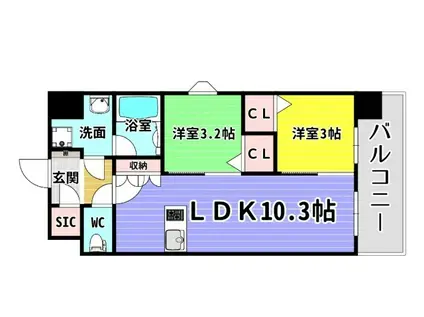 スプランディッド弁天町ウエスト(2LDK/8階)の間取り写真