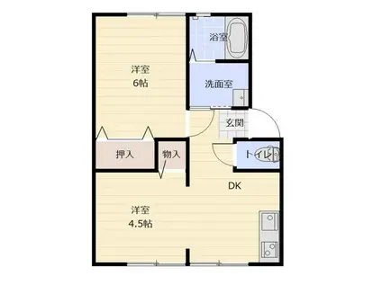 アイハイツB棟(1LDK/2階)の間取り写真