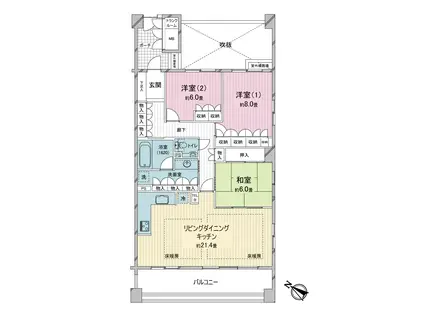 アーバンビュー芦屋山手 B棟(3LDK/2階)の間取り写真