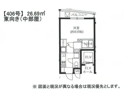 ジョイシティ駒沢大学(1K/4階)の間取り写真