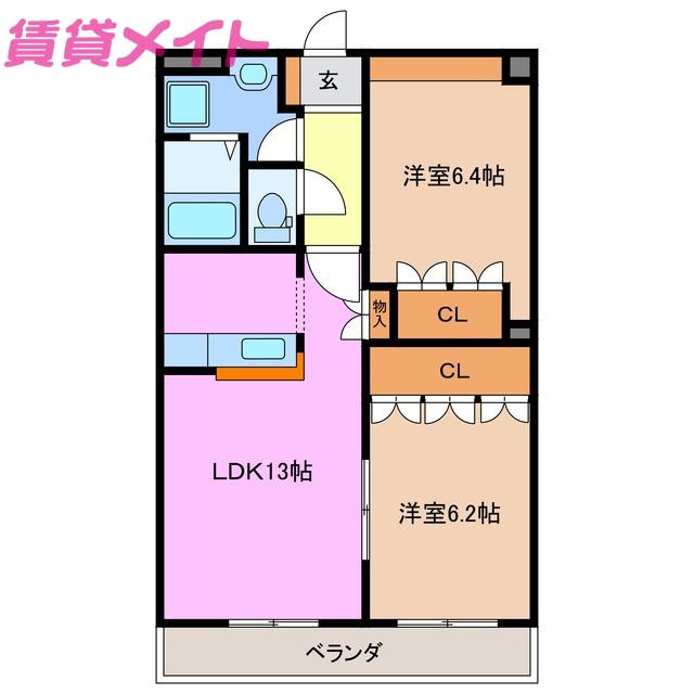 ヴァン パイン コートB棟(2LDK/2階)の間取り写真