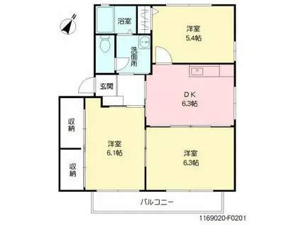 ヴィラハピネスF棟(3DK/2階)の間取り写真