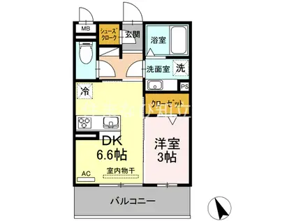 グランゲート東刈谷(1DK/2階)の間取り写真