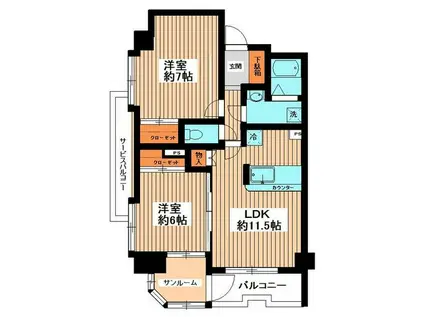 サンロイヤル我孫子(2LDK/5階)の間取り写真