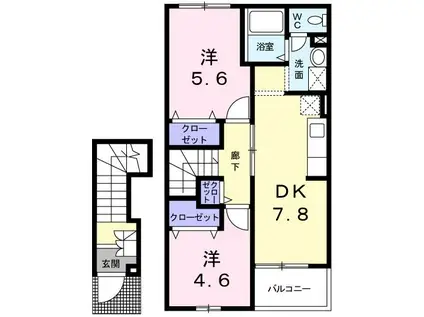 トゥインクル(2DK/2階)の間取り写真