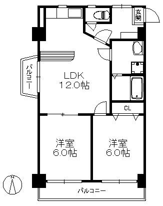 アリエス室見(2LDK/7階)の間取り写真