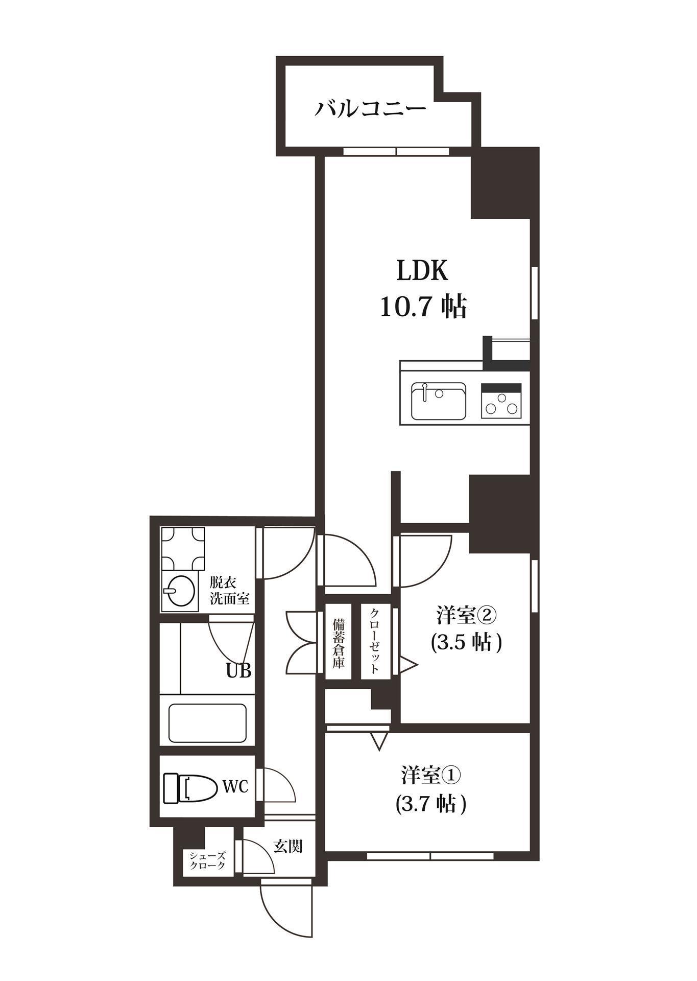 MODERN PALAZZO博多BAY(2LDK/12階)の間取り写真