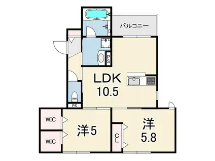 尼崎市南武庫之荘3丁目ヘーベルメゾン(2LDK/2階)の間取り写真