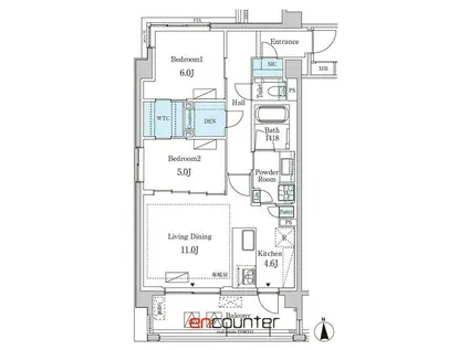 グランドゥールプレミアム代々木大山(2LDK/3階)の間取り写真