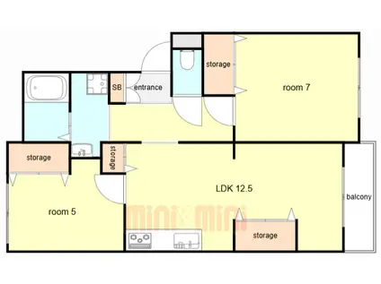 ブランユーカリ A棟(2LDK/1階)の間取り写真