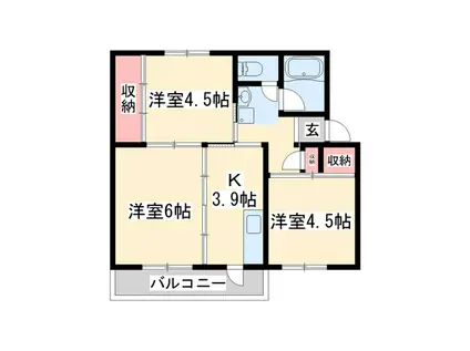 ビレッジハウス志染12号棟(3K/2階)の間取り写真