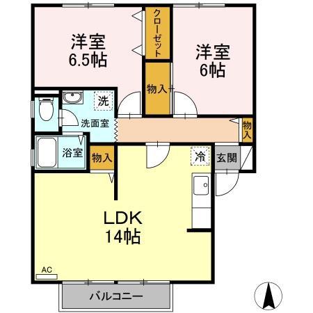 ロイヤルガーデンC(2LDK/1階)の間取り写真