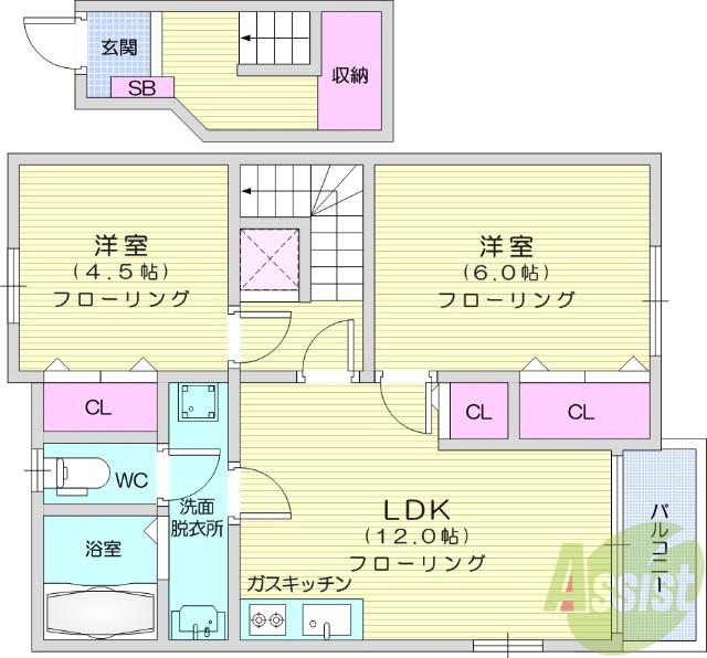 アルブル・ヴィラージュⅠ(2LDK/2階)の間取り写真