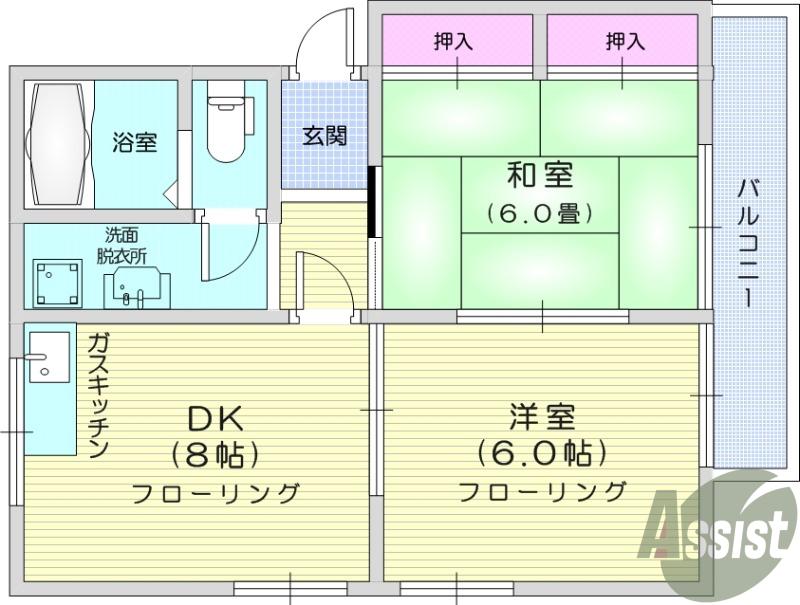 ソファレ南(2DK/2階)の間取り写真