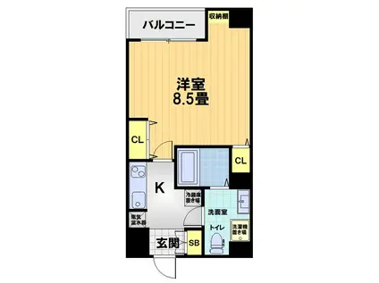 フォース二条城東(1K/2階)の間取り写真