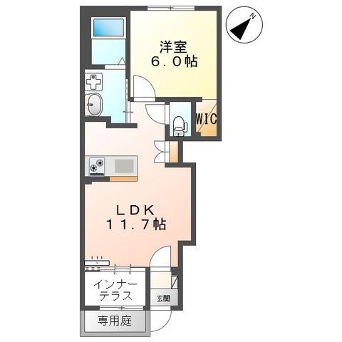 LE.LIEN広崎(1LDK/1階)の間取り写真