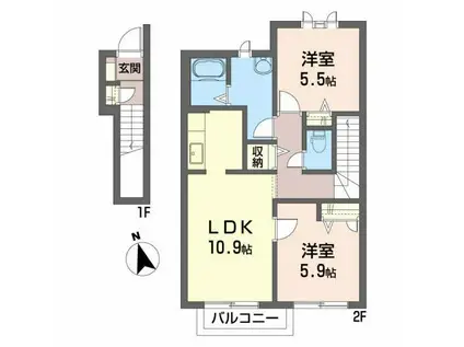 ストリームレット(2LDK/2階)の間取り写真