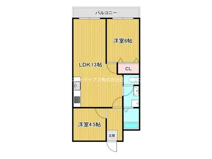 レオハイム木屋(2LDK/3階)の間取り写真