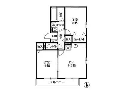 ラルーナA(2DK/3階)の間取り写真