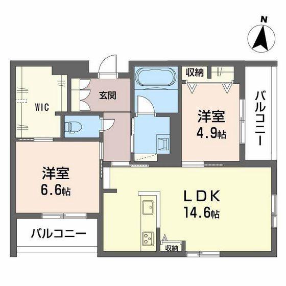 ラウンドヒルズK(2LDK/2階)の間取り写真