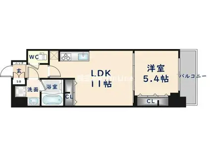 スプランディッド上本町ウエストII(1LDK/3階)の間取り写真